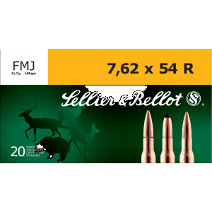 Sellier & Bellot Rifle Ammunition 7.62x54R 180 gr 2580 fps FMJ - 20/box