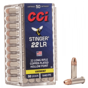 CCI Stinger Rimfire Ammunition .22 LR 32 gr CPHP 1640 fps 50/ct