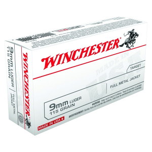 WINCHESTER USA 9mm 115 Grain FMJ 50rd Box Ammo (Q4172)