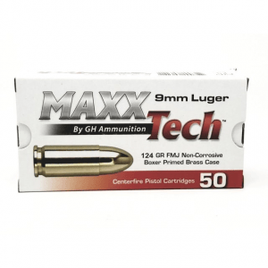 TulAmmo MAXXTech Handgun Ammunition 9mm Luger 124gr FMJ 1126 fps 1000/ct (Case of 20 50/ct Boxes)