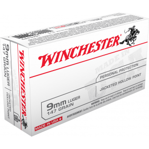 Winchester USA Handgun Ammunition 9mm Luger 147 gr JHP 50/box