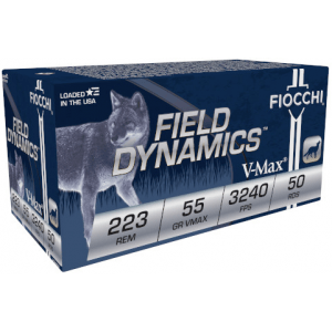 Fiocchi Field Dynamics Rifle Ammuntion .223 Rem 55 gr VMAX 3240 fps 50/ct