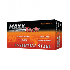 Maxxtech Essential Steel Rifle Ammunition .308 Win 150 gr FMJ 2800 fps 1000/ct Case (50-20rd Boxes)