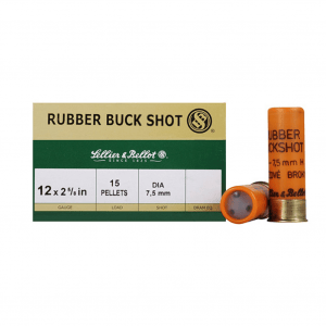 SELLIER & BELLOT Rubber Buckshot 12 Gauge 2.63in Less Lethal Ammo, 25 Round Box (SB12RSA)