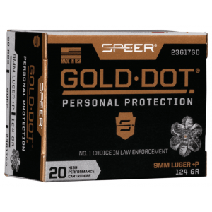 Speer Gold Dot Handgun Ammunition 9mm Luger (+P) 124 gr HP 1220 fps 20/ct