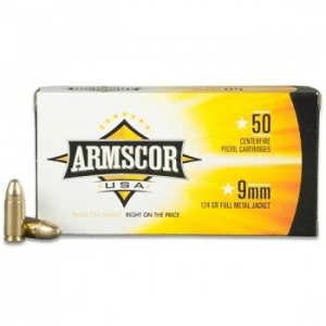 Armscor Handgun Ammunition 9mm Luger 124 gr FMJ 1090 fps 50/ct