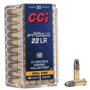CCI 22 Suppressor Rimfire Ammuntion .22 LR 45 gr JHP 970 fps 50/ct