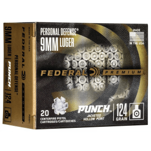 FEDERAL 9MM LUGER 124GR PUNCH JHP AMMO 20RD