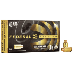 Federal Premium Gold Medal Handgun Ammunition .45 ACP 185 gr FMJ-SWC 770 fps 50/box