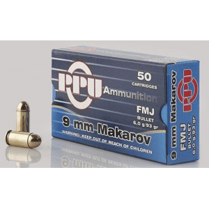 PPU Handgun Ammunition 9mm x 18 Makarov 93 gr FMJ 50/ct