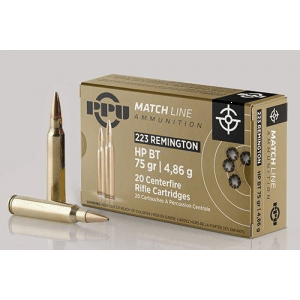 PPU Match Rifle Ammunition .223 Rem Match 75 gr HPBT 2720 fps 20/ct