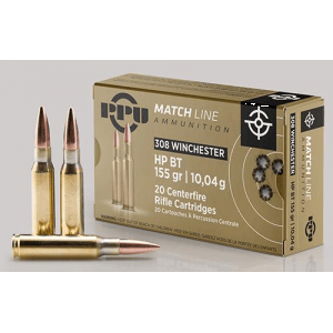 PPU Match Rifle Ammunition .308 WIN. 155 gr HPBT 2610 fps 20/ct