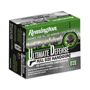 Remington Ultimate Defense Full Sized Handgun Ammunition .45 ACP (+P) 185 gr JHP 1140 fps 20/ct