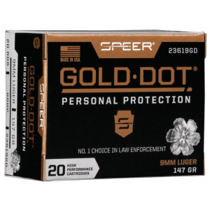Speer Gold Dot Handgun Ammunition 9mm Luger 147 gr HP 985 fps 20/ct