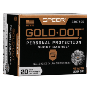 Speer Gold Dot Short Barrel Handgun Ammunition .45 ACP 230 gr HP 820 fps 20/ct