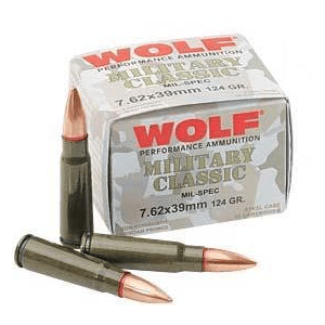 Wolf Military Classic Rifle Ammunition 7.62x39 124 gr FMJ 2330 fps - 20/box
