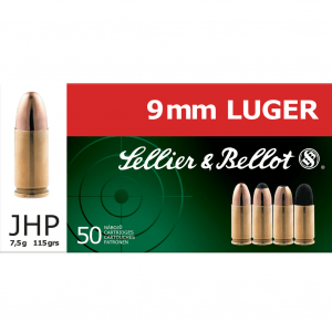 SELLIER & BELLOT 9mm 115 Grain JHP Ammo, 50 Round Box (SB9C)