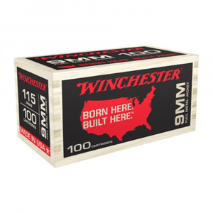 Winchester USA Handgun Ammunition 9mm Luger 115gr FMJ-FN 1190 fps 100/ct (Wooden Box)