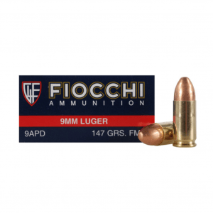 FIOCCHI 9mm Luger 147 Grain FMJ Ammo, 50 Round Box (9APD)