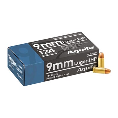 Aguila Handgun 9mm Luger Ammo - 9mm Luger 124gr Jacketed Hollow Point 50/Box