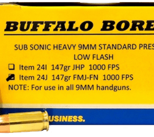 Buffalo Bore Centerfire Handgun Ammo - 9mm Luger - 147 Grain - 20 Rounds - FMJ Flat Nose