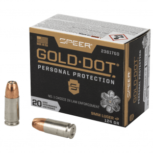 Speer Ammunition Speer Gold Dot, Personal Protection, 9MM, 124 Grain, Hollow Point, +P, 20 Round Box 23617GD