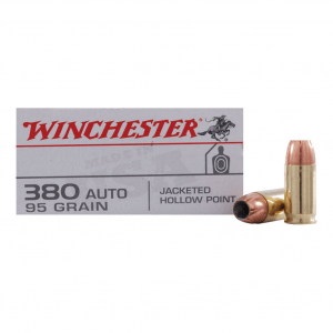 WINCHESTER USA 380 ACP 95gr Jacketed Hollow Point Ammo 50 Round Box (USA380JHP)