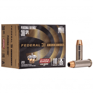 FEDERAL Personal Defense Hydra-Shok 38 Special Ammo, 110Gr, Jacketed Hollow Point, Low Recoil, 20rd (PD38HS3H)