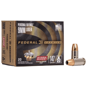 Federal Premuim Personal Defense Handgun Ammunition 9mm Luger 147 gr JHP 1000 fps 20/box