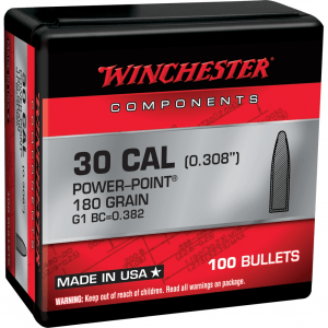 WINCHESTER AMMO Components 308 WIN 180Gr 100rd Power-Point Rifle Bullets (WB308P180X)