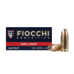 FIOCCHI 9mm Luger 124 Grain JHP Ammo, 50 Round Box (9APBHP)