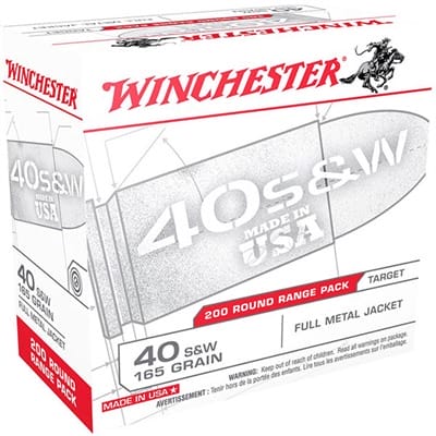 Winchester Usa White Box Ammo 40 S&W 165gr Fmj - 40 S&W 165gr Full Metal Jacket 200/Box
