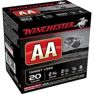 Winchester Aa Target Ammo 20 Gauge 2-3/4" 7/8 Oz #8 Shot - 20 Gauge 2-3/4" 7/8 Oz #8 Shot 25/Box