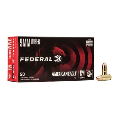 Federal American Eagle 9mm Luger Ammo - 9mm Luger 124gr Full Metal Jacket 50/Box