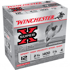 Winchester Ammo Super X 12 Gauge 2.75in #4 Shotshell 25 Round Box (WEX12H4)
