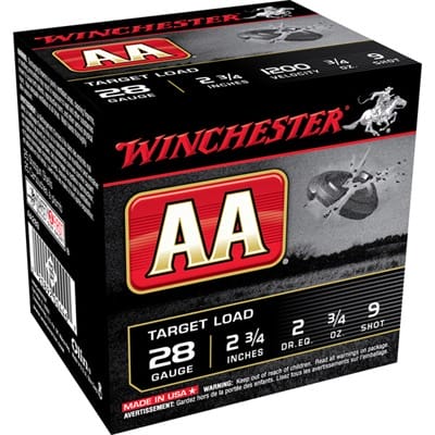 Winchester Aa Target 28 Gauge Shotgun Ammo - 28 Gauge 2-3/4" 3/4 Oz #9 Shot 25/Box