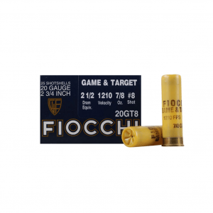 FIOCCHI Dove & Quail 20 Gauge 2.75in #8 Ammo, 25 Round Box (20GT8)