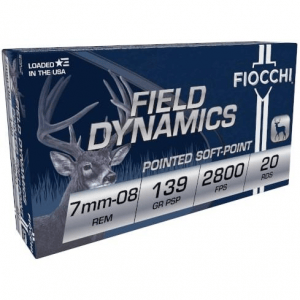 Fiocchi Field Dynamics Rifle Ammunition 7mm-08 Rem 139 gr PSP 2800 fps 20/ct