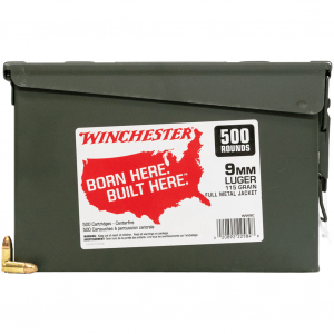 WINCHESTER Born Here Built Here 9mm FMJ 115Gr 500rd Ammo Can (WW9C)