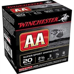 Winchester Aa Super Sport Sporting Clays 20 Gauge Shotgun Ammo - 20 Gauge 2-3/4" 7/8oz #8 250 Case
