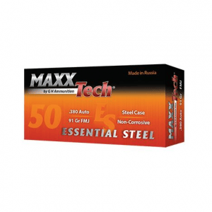 Maxxtech Essential Steel Handgun Ammunition .380 Auto 91 gr FMJ 1010 fps 1000/ct Case (20-50rd Boxes)