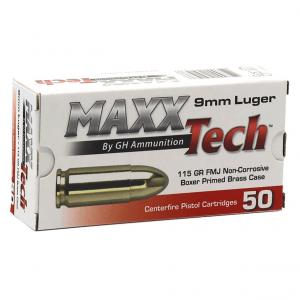 MAXXTECH 9mm 115Gr FMJ 50rd Ammo (TLPTGB9MMBC50)