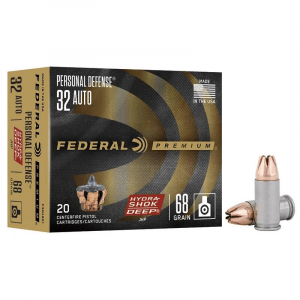Federal Personal Defense Hydra-Shok Deep Ammunition .32 Auto 68gr JHP 1000 fps 20/ct