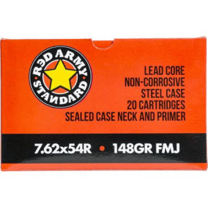 Red Army Standard Steel Case Non-corrosive Rifle Ammunition 7.62x54R 148gr FMJ 620/ct Case (20/ct Boxes)