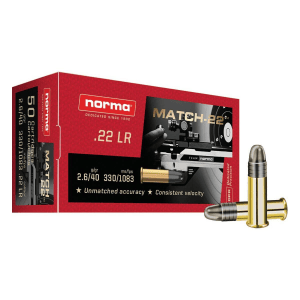 Norma Match-22 Rimfire Ammunition .22 LR 40gr LRN 1083 fps 50/ct