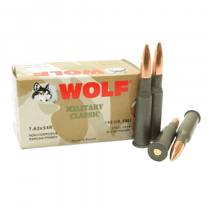 Wolf Military Classic Rifle Ammunition 7.62x54R 148gr FMJ 2740 fps 20/ct