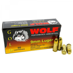 Wolf (Turkish) Gold Handgun Ammunition 9mm Luger 124gr FMJ 50/ct