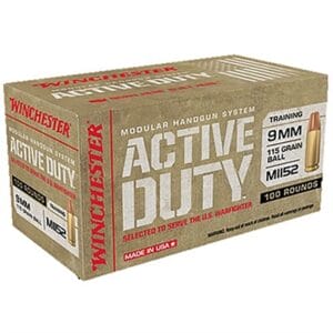 Active Duty M1152 9mm Luger Ammo - 9mm Luger 115gr Full Metal Jacket 100/Box