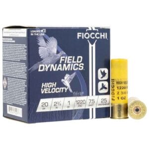 Fiocchi Field Dynamics High Velocity 20 Gauge 2-3/4in #7.5 1oz Upland Shotshells - 25 Rounds - #7.5