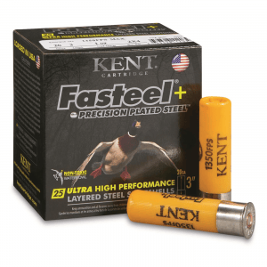 Kent Fasteel+ Precision Plated Steel Waterfowl Shotshells 20 Gauge 3 inch 1 oz. #2/4 25 Rounds